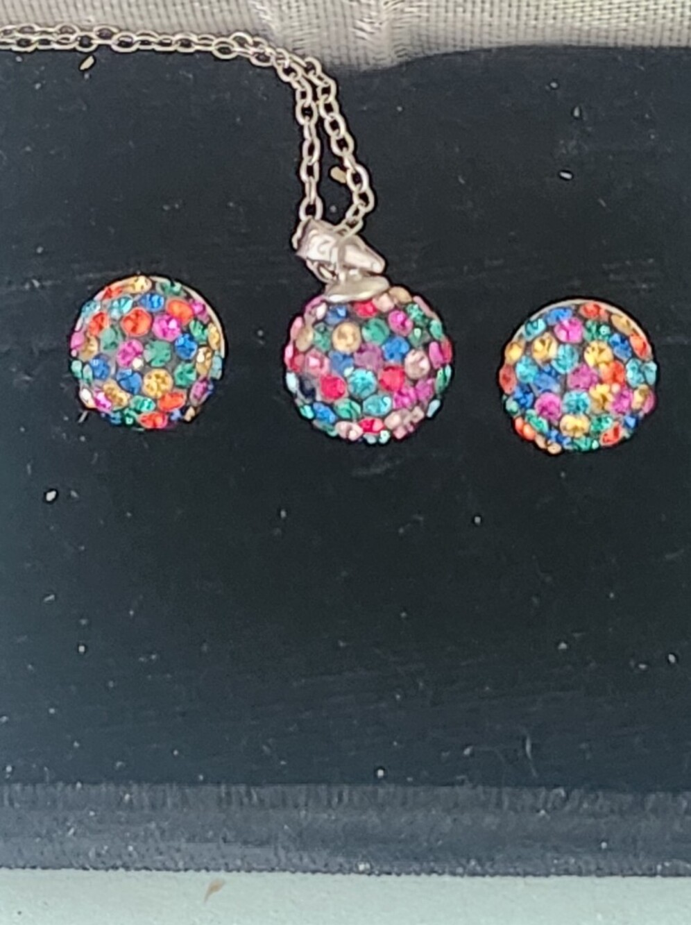ATI Indonesia Sterling 925 Multicolor Crystal Ball Pendant and Stud Earrings Set
